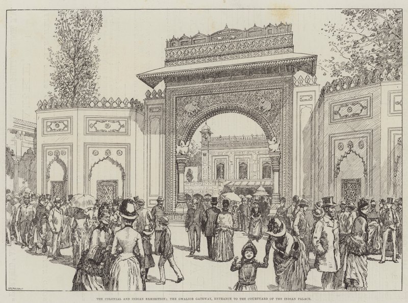 The Colonial and Indian Exhibition, the Gwalior Gateway, Entrance to the Courtyard of the Indian Palace (engraving) by English School
