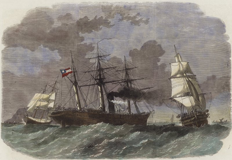 The Confederate Sloop-of-War Sumter Capturing Two Federal Merchantmen off Gibraltar by English School