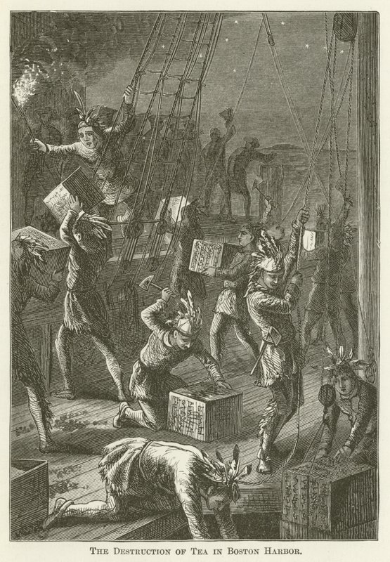 The Destruction of Tea in Boston Harbor by English School