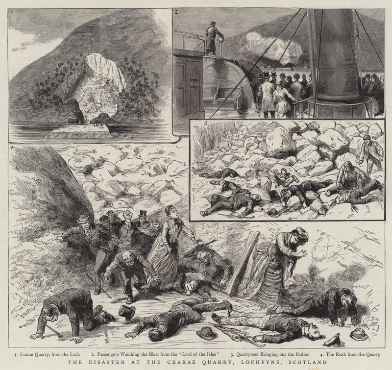 The Disaster at the Crarae Quarry, Lochfyne, Scotland by English School