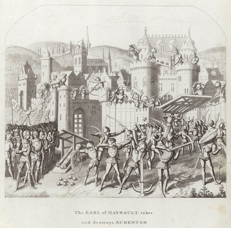 The Earl of Haynault Takes and Destroys Aubenton by English School