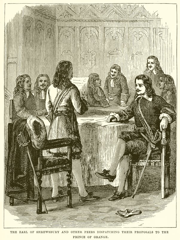 The Earl of Shrewsbury and other Peers dispatching their Proposals to the Prince of Orange by English School