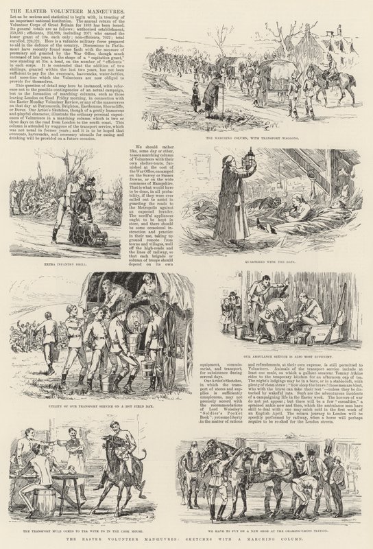The Easter Volunteer Manoeuvres, Sketches with a Marching Column by English School
