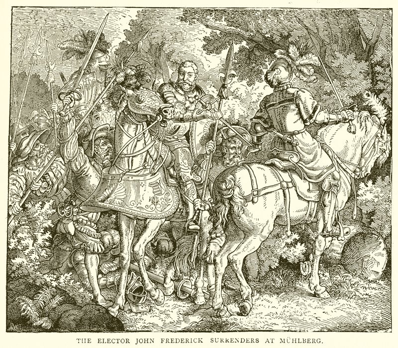 The Elector John Frederick surrenders at Muhlberg by English School