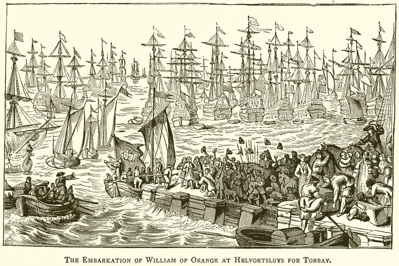 The Embarkation of William of Orange at Helvoetsluys for Torbay by English School