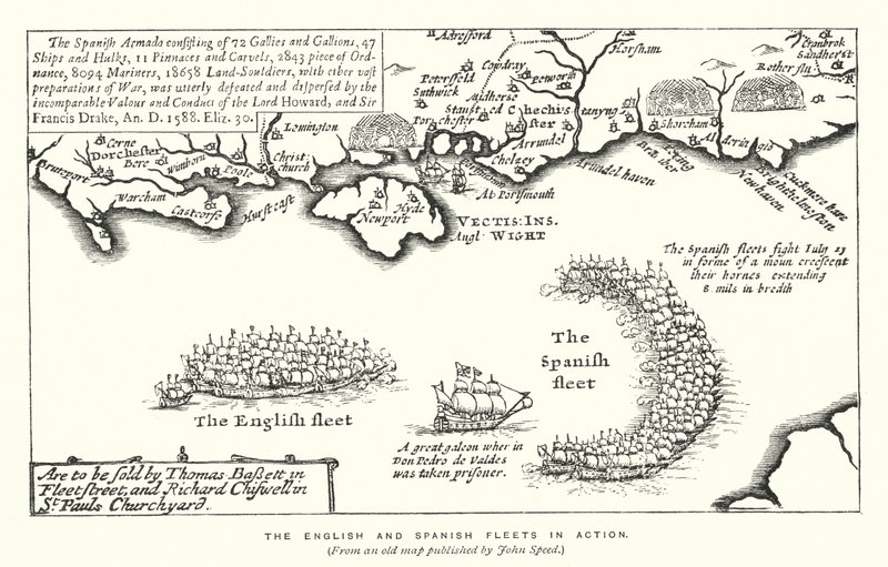 The English and Spanish fleets in action by English School