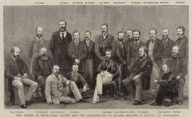 The Famine in India, Lord Lytton and the Commissioner of Mysore Holding a Council at Bangalore by English School