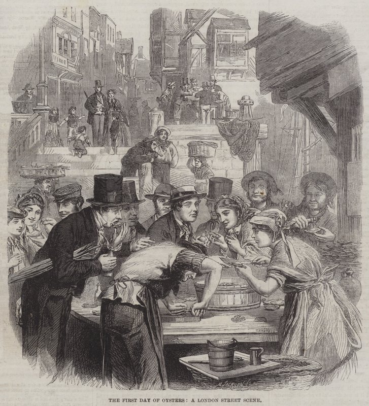 The First Day of Oysters, a London Street Scene by English School