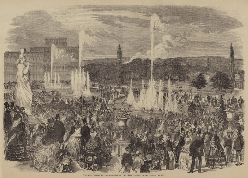 The First Display of the Fountains on the Upper Terrace of the Crystal Palace by English School