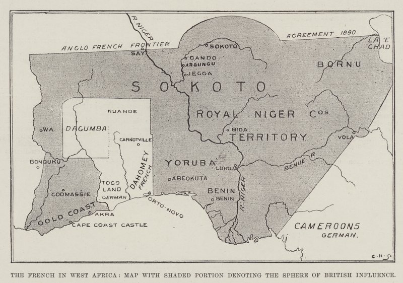 The French in West Africa, Map with Shaded Portion denoting the Sphere of British Influence by English School