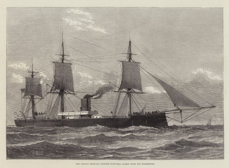 The German Ironclad Grosser Kurfurst, lately sunk off Folkestone by English School