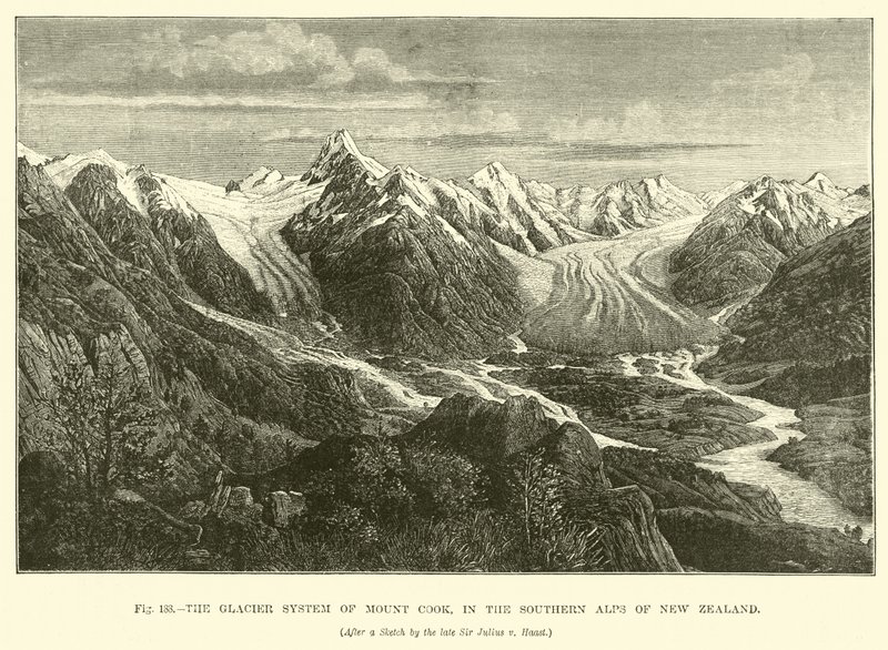 The Glacier system of Mount Cook, in the Southern Alps of New Zealand by English School