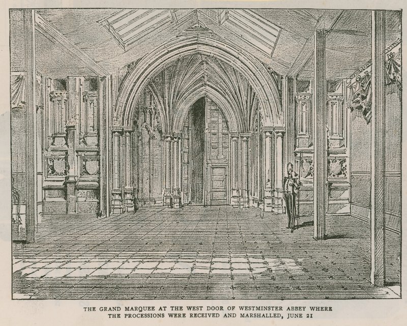 The Grand Marquee at the West Door of Westminster Abbey by English School
