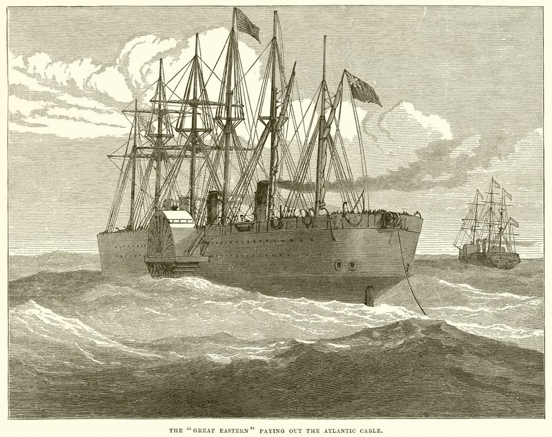 The Great Eastern paying out the Atlantic Cable by English School