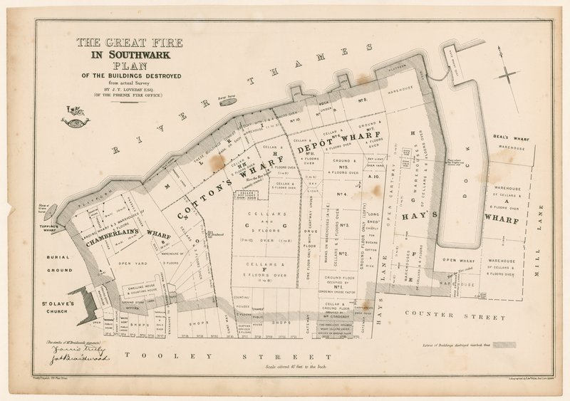 The Great Fire in Southwark Plan by English School