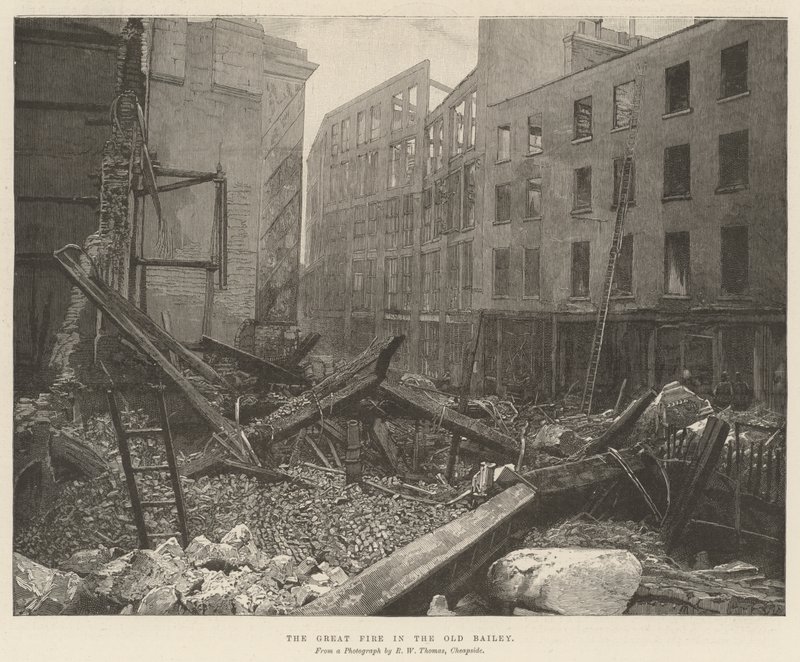 The Great Fire in the Old Bailey by English School
