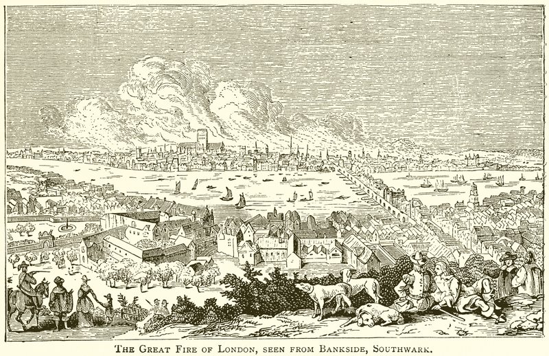 The Great Fire of London, Seen from Bankside, Southwark by English School