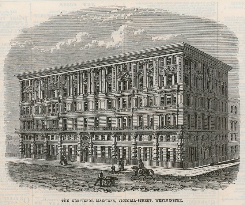 The Grosvenor Mansions, Victoria Street, Westminster, London by English School