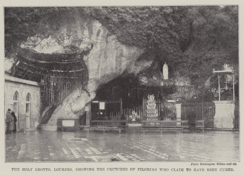 The Holy Grotto, Lourdes, showing the Crutches of Pilgrims who Claim to have been cured by English School