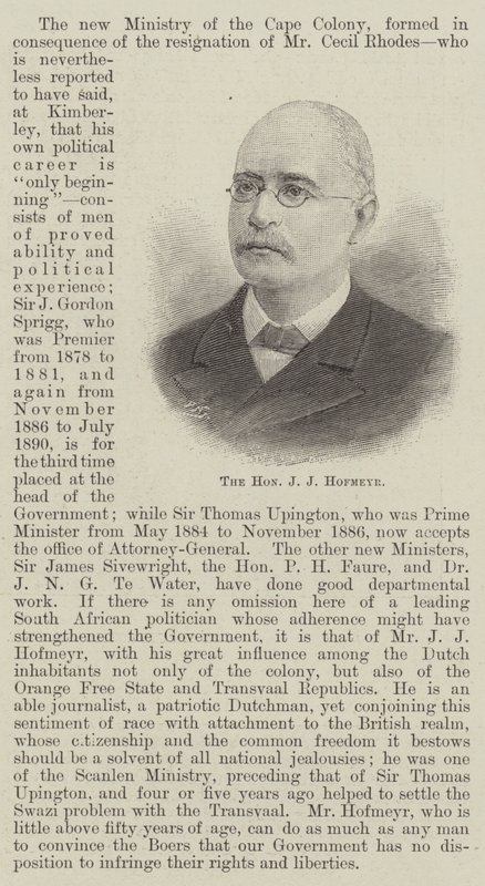 The Honourable J. J. Hofmeyr by English School