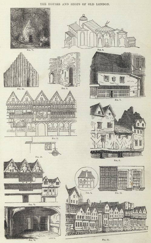 The Houses and Shops of Old London (engraving) by English School