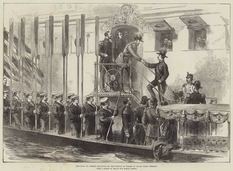 The King of Greece received by the Prince of Wales on Board HMS Serapis by English School