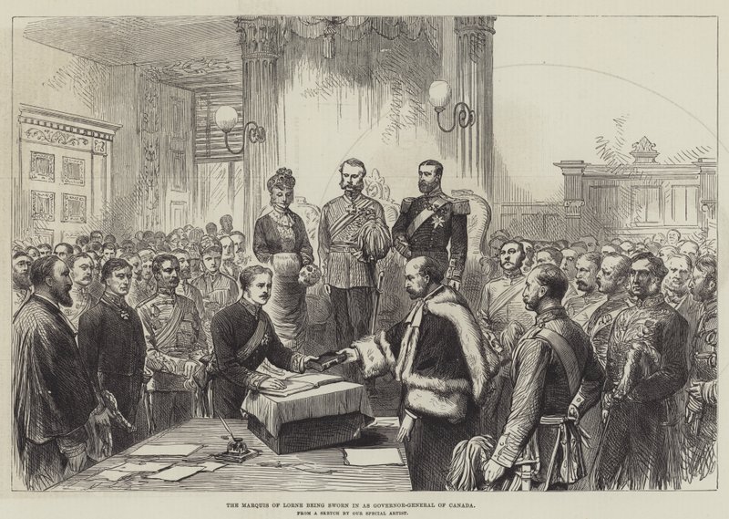 The Marquis of Lorne being sworn in as Governor-General of Canada by English School