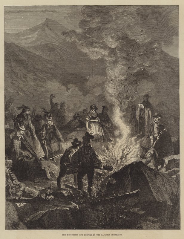 The Midsummer Eve Bonfire in the Bavarian Highlands by English School