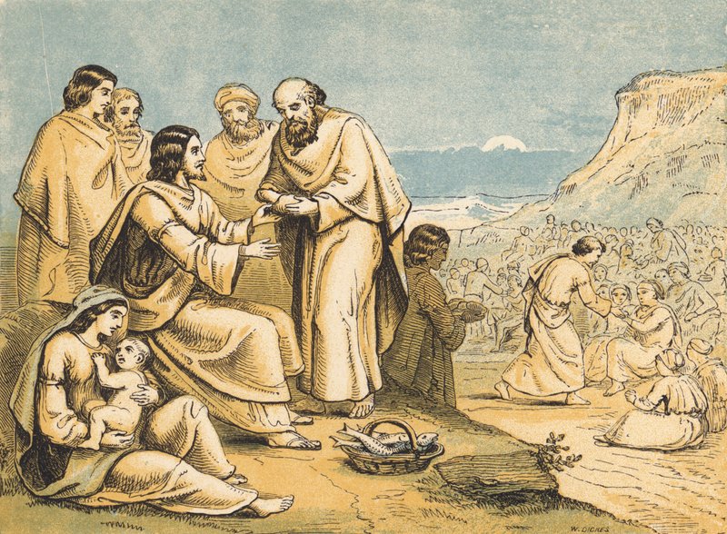 The Miracle of the Loaves and Fishes by English School