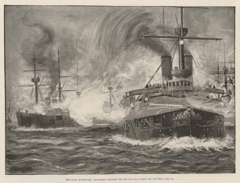 The Naval Manoeuvres, Engagement between the Red and Blue Fleets off Holyhead, 31 July by English School