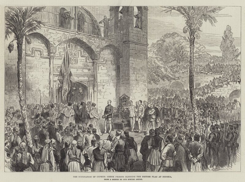 The Occupation of Cyprus, Greek Priests blessing the British Flag at Nicosia by English School
