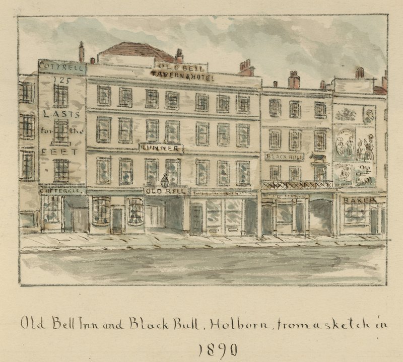 The Old Bell Inn and Black Bull, Holborn, London by English School