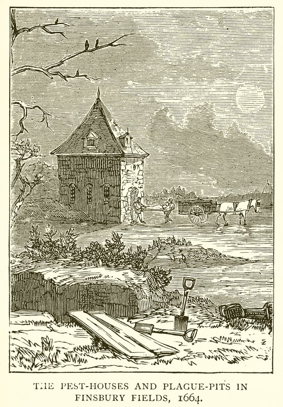 The Pest-Houses and Plague-Pits in Finsbury Fields, 1664 by English School