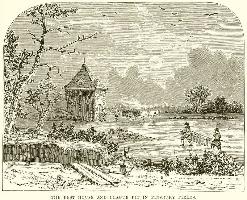 The Pest House and Plague Pit in Finsbury Fields by English School