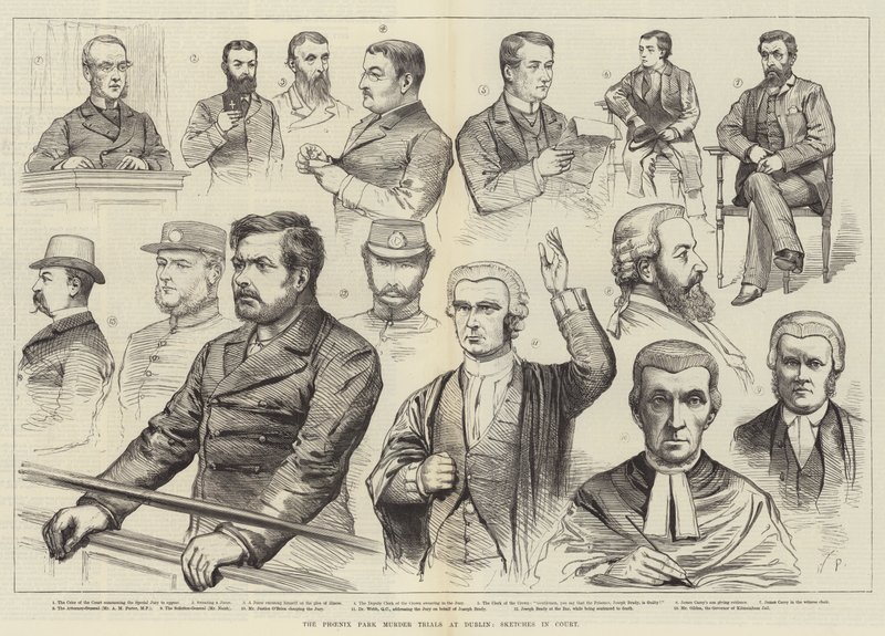 The Phoenix Park Murder Trials at Dublin, Sketches in Court by English School