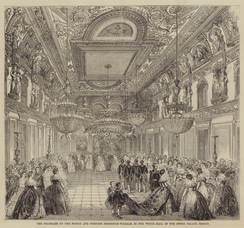 The Polonaise by the Prince and Princess Frederick-William in the White Hall of the Royal Palace, Berlin by English School