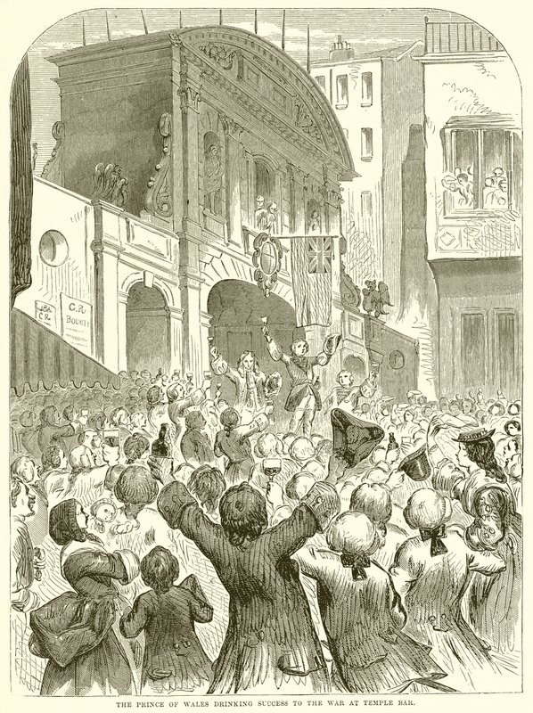 The Prince of Wales drinking Success to the War at Temple Bar by English School