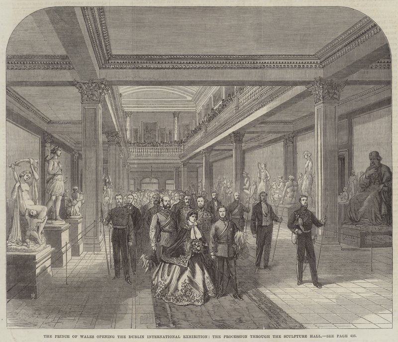 The Prince of Wales opening the Dublin International Exhibition, the Procession through the Sculpture Hall by English School