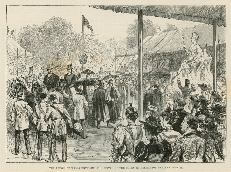 The Prince of Wales Unveiling the Statue of the Queen in Kensington Gardens by English School