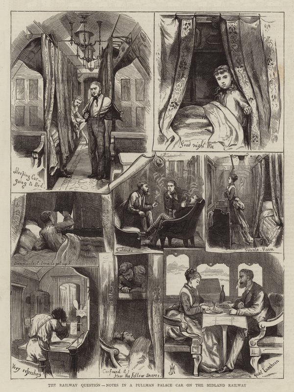 The Railway Question, Notes in a Pullman Palace Car on the Midland Railway (engraving) by English School