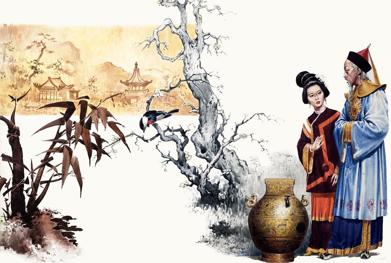 The Riddle. Chinese Court Magician Turns a Prince into a Vase by English School