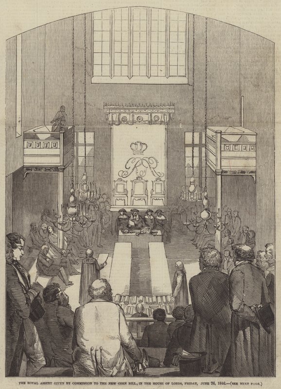 The Royal Assent given by Commission to the New Corn Bill, in the House of Lords, Friday, 26 June 1846 by English School