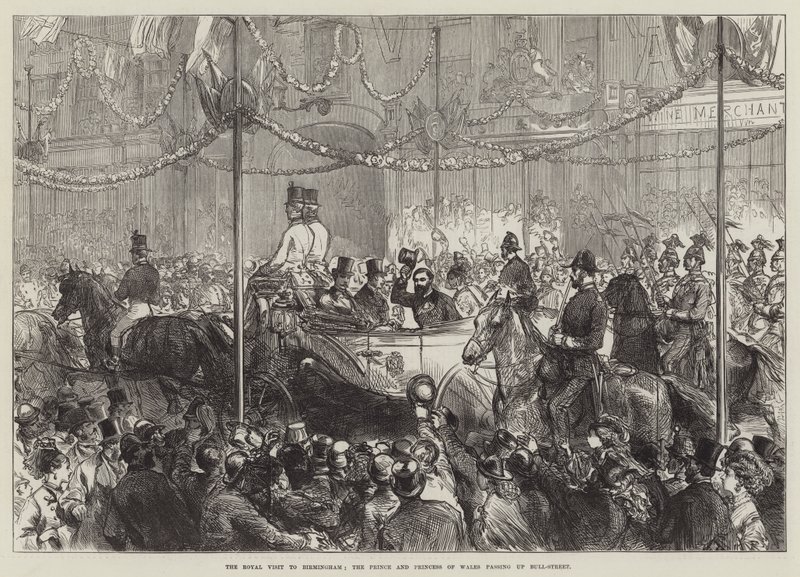 The Royal Visit to Birmingham, the Prince and Princess of Wales passing up Bull-Street by English School