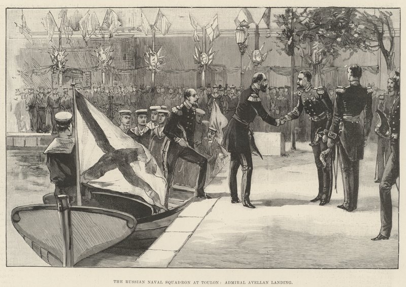 The Russian Naval Squadron at Toulon, Admiral Avellan Landing by English School