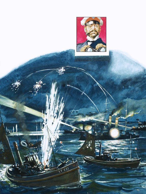 The Russian Forces Mistake a British Fishing Fleet for Invading Japanese Craft in 1904 by English School