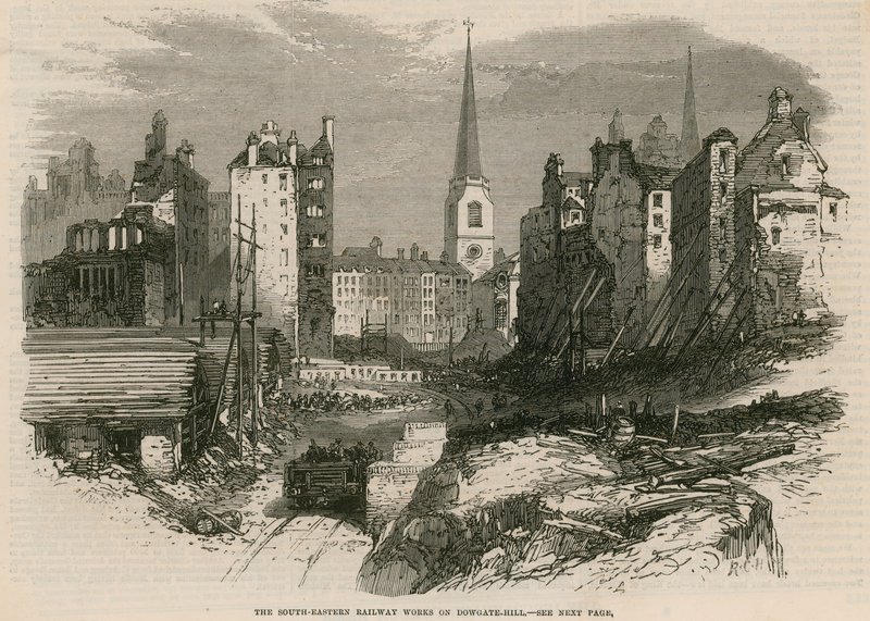 The South-Eastern Railway works on Dowgate Hill, London by English School