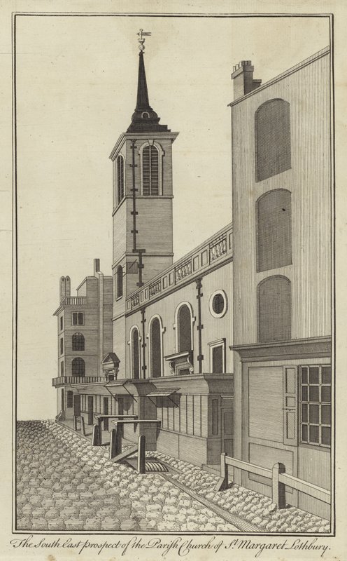 The South East Prospect of the Parish Church of St Margaret Lothbury, London by English School