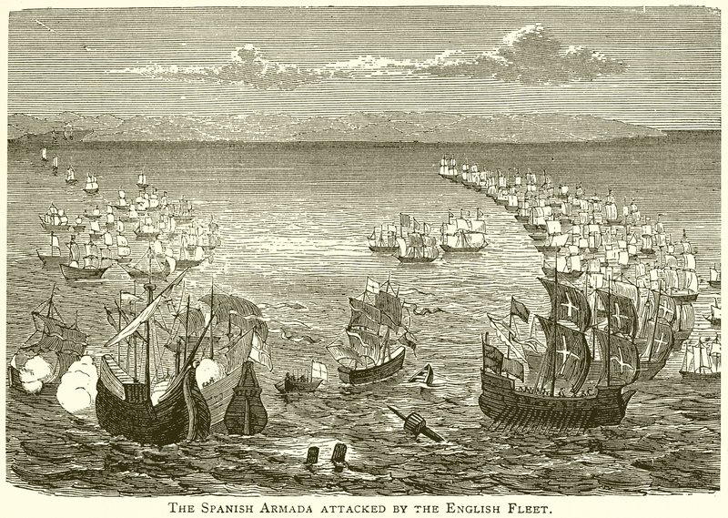 The Spanish Armada Attacked by the English Fleet by English School