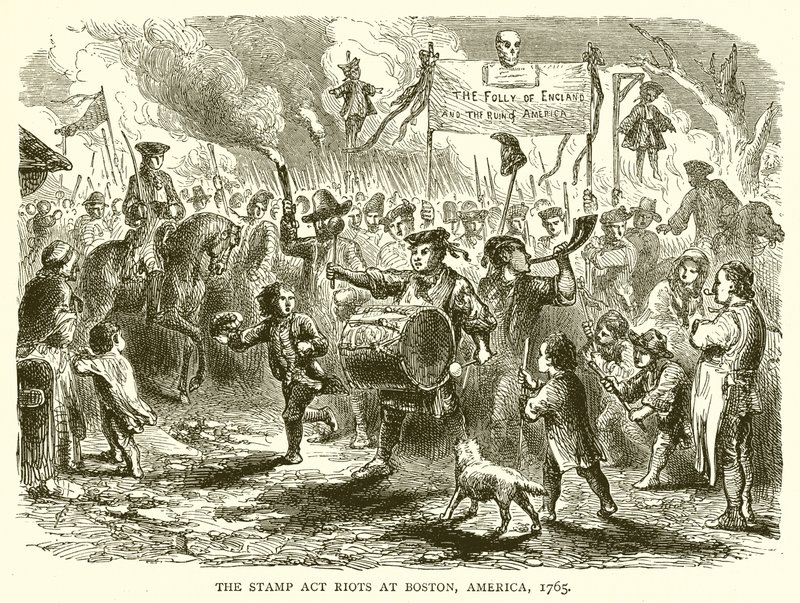 The Stamp Act Riots at Boston, America, 1765 by English School