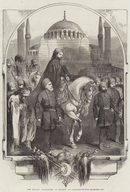 The Sultan proceeding to Mosque, at Constantinople by English School